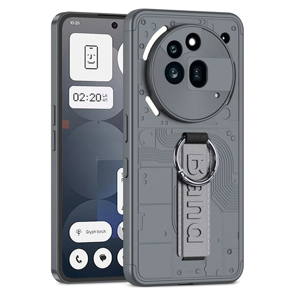 GKK For Nothing Phone (3a) Pro Case Hard PC Phone Back Cover with Hand Strap - Grey - 1