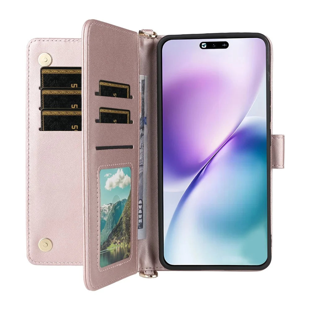 For vivo X200s 5G Stand Wallet Case with Shoulder  /  Wrist Strap Leather Phone Cover - Pink - 2