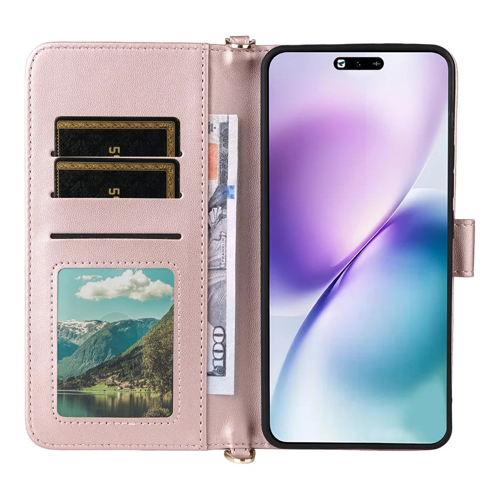 For vivo X200s 5G Stand Wallet Case with Shoulder  /  Wrist Strap Leather Phone Cover - Pink - 4