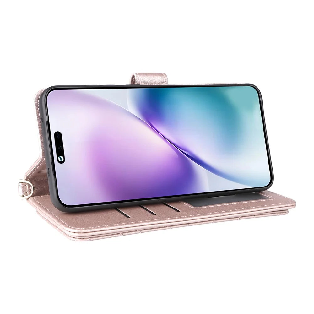 For vivo X200s 5G Stand Wallet Case with Shoulder  /  Wrist Strap Leather Phone Cover - Pink - 5