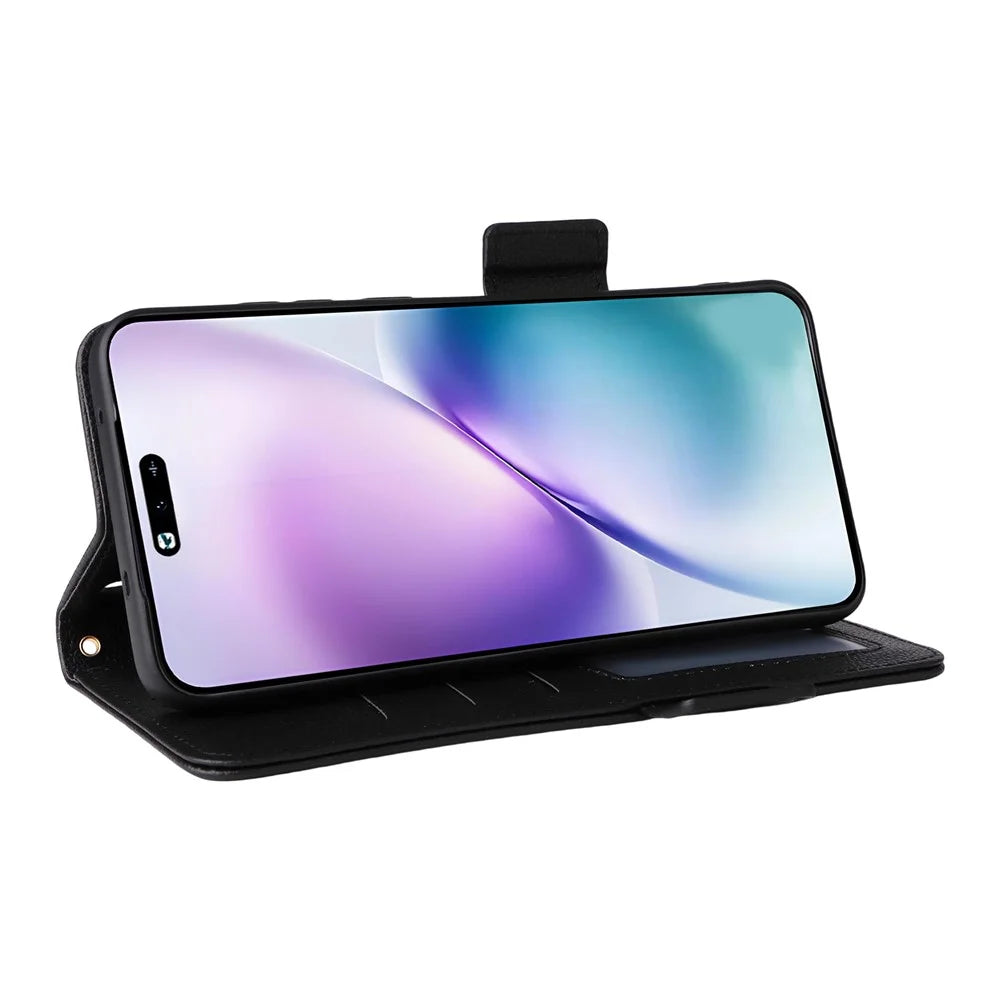 For vivo X200s 5G Leather Case with Wrist Strap Litchi Texture Wallet Phone Cover - Black - 4