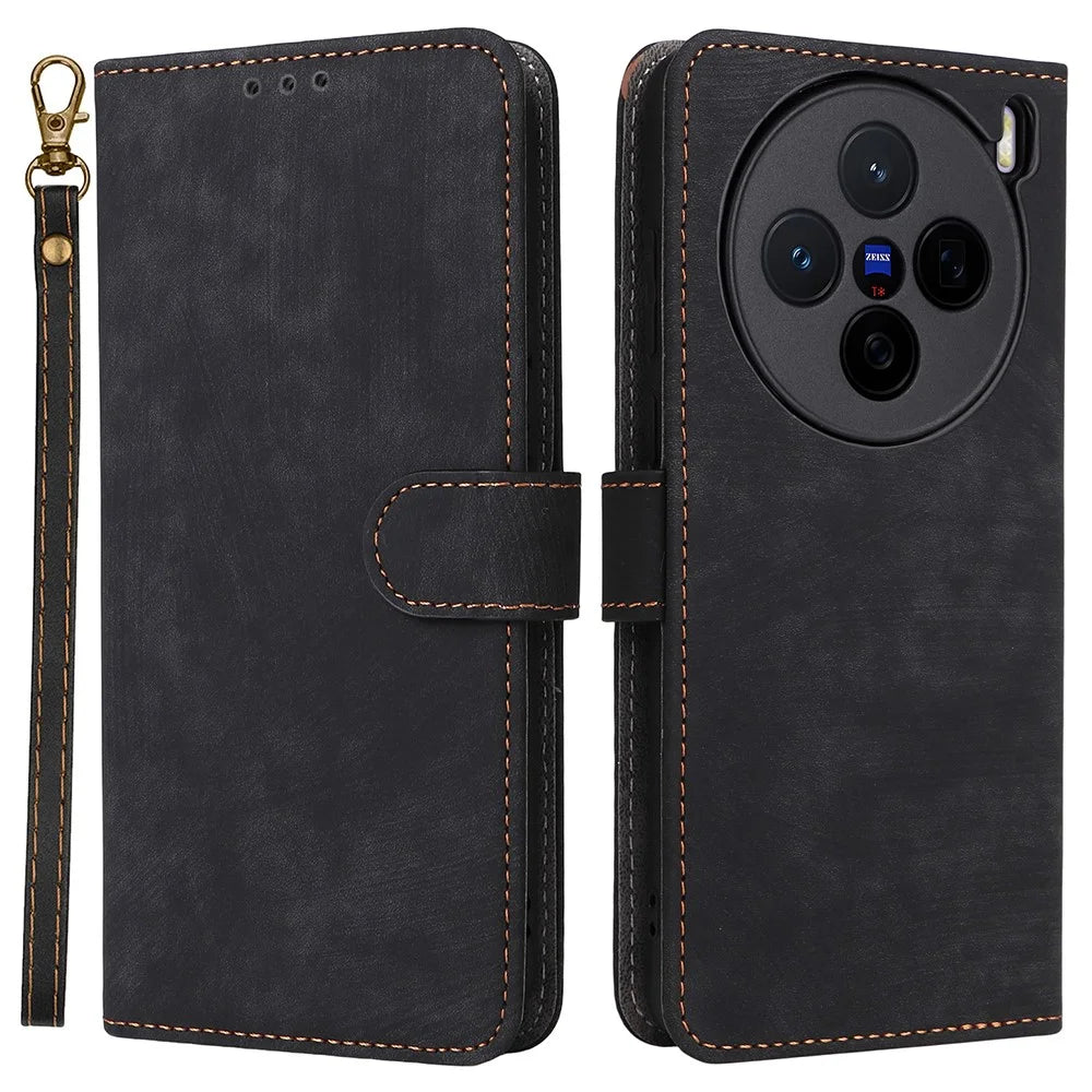 For vivo X200s 5G Case Wallet RFID Blocking PU Leather Cover Stand with Strap - Black - 1