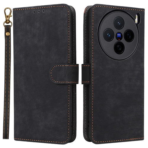 For vivo X200s 5G Case Wallet RFID Blocking PU Leather Cover Stand with Strap - Black - 1