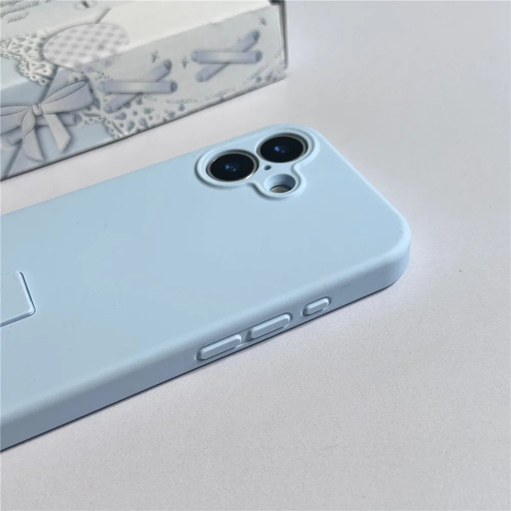 For iPhone 16 Case with Finger Strap Soft Silicone Phone Back Cover - Sky Blue - 2