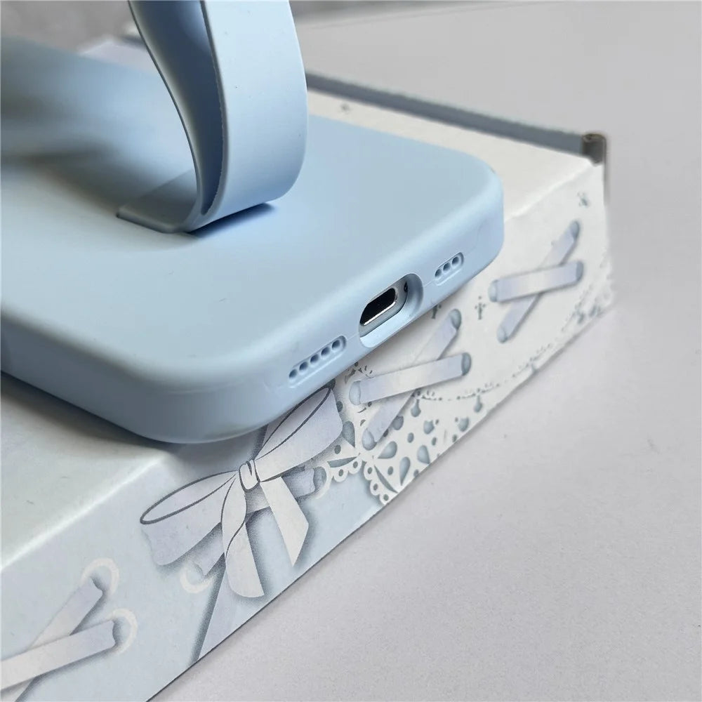 For iPhone 16 Case with Finger Strap Soft Silicone Phone Back Cover - Sky Blue - 3