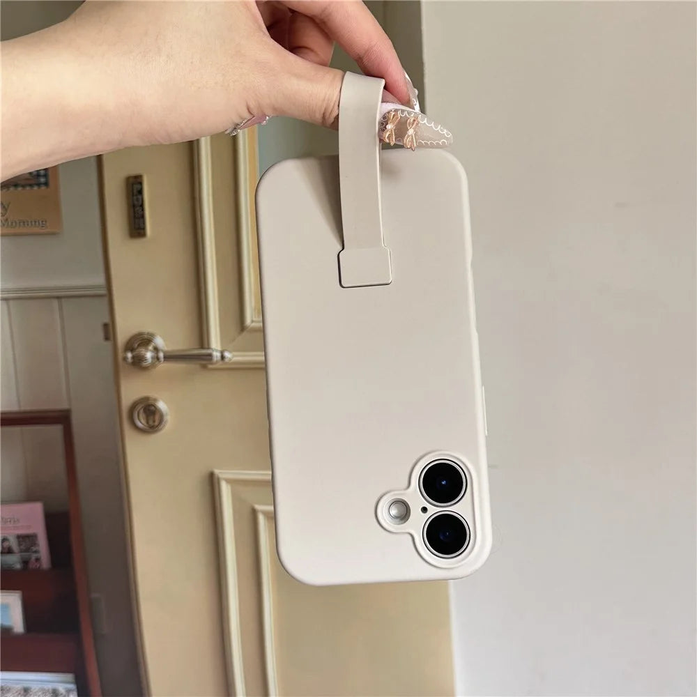 For iPhone 16 Case with Finger Strap Soft Silicone Phone Back Cover - Sky Blue - 4