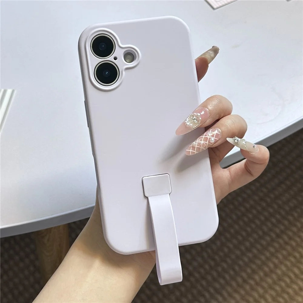For iPhone 16 Plus Case with Finger Strap Soft Silicone Phone Back Cover - Light Purple - 1