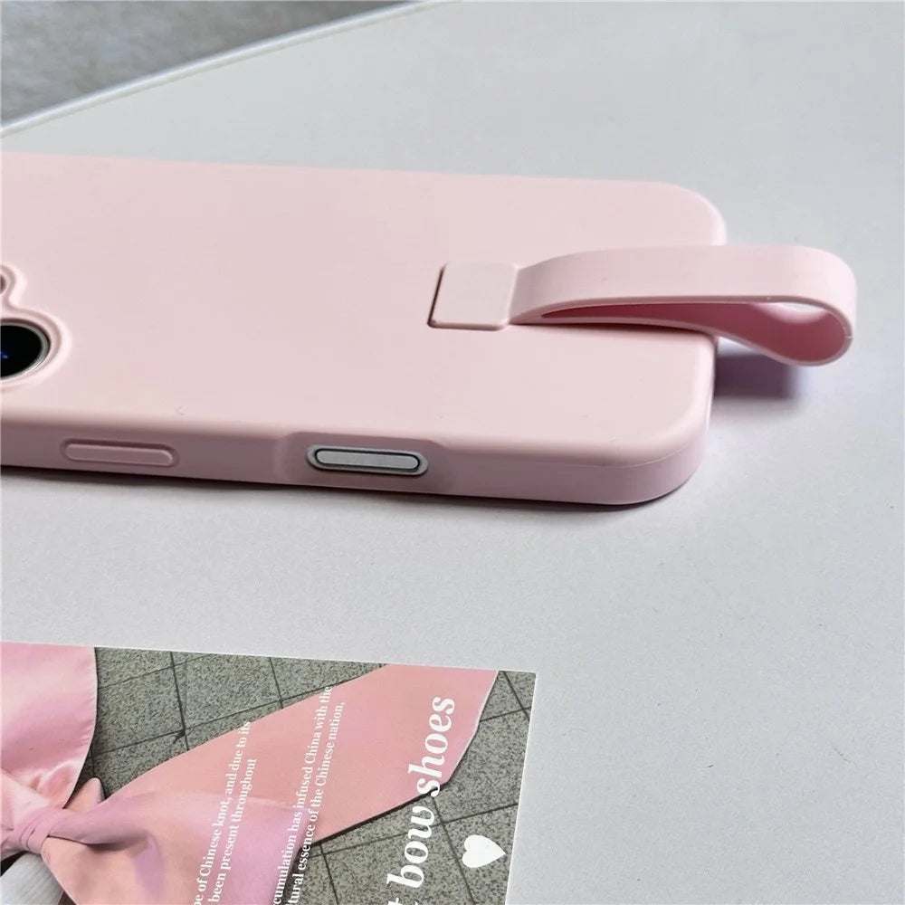 For iPhone 16 Plus Case with Finger Strap Soft Silicone Phone Back Cover - Light Purple - 5