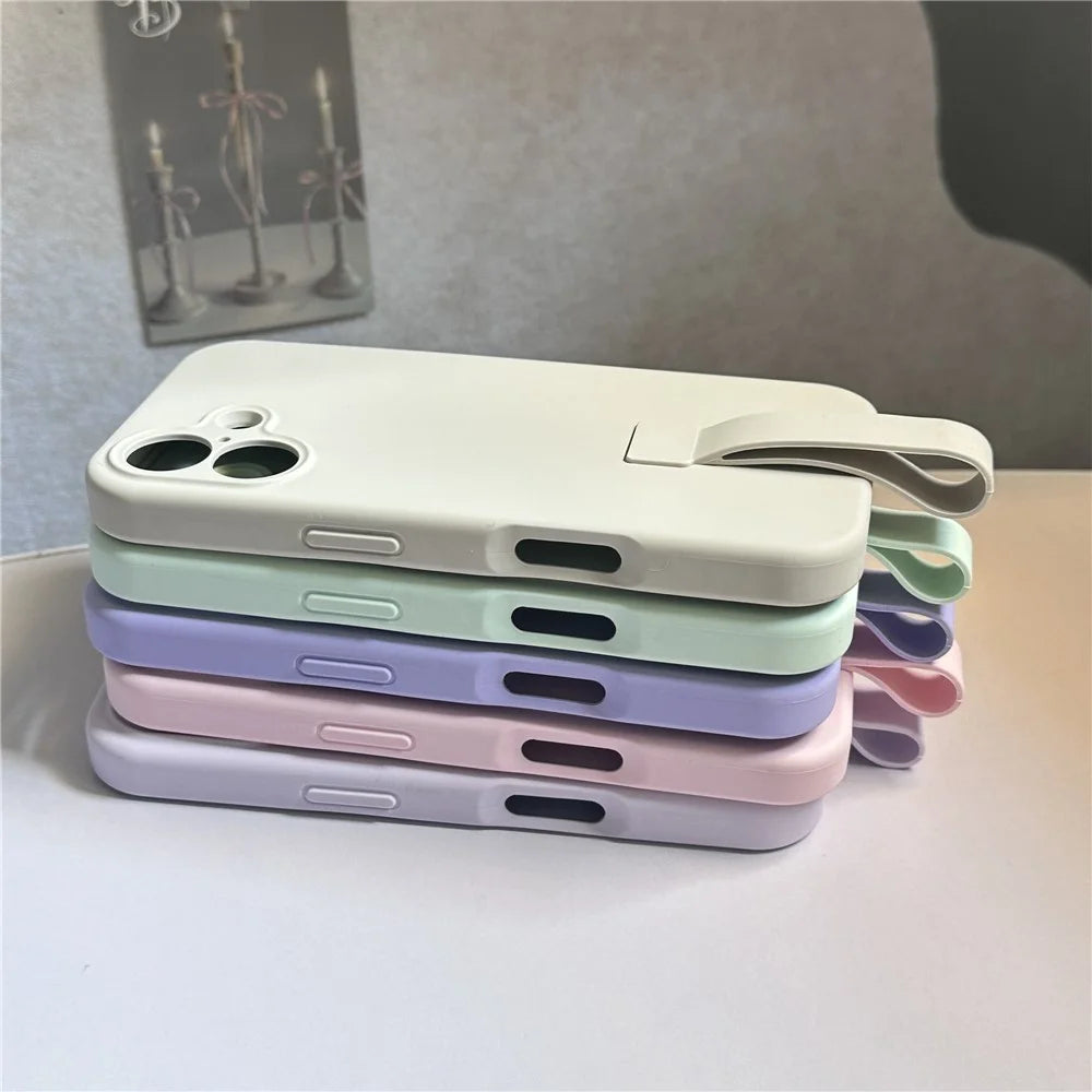For iPhone 16 Plus Case with Finger Strap Soft Silicone Phone Back Cover - Light Purple - 6