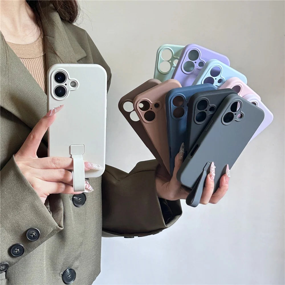 For iPhone 16 Plus Case with Finger Strap Soft Silicone Phone Back Cover - Light Purple - 7