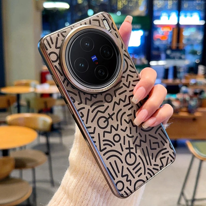 For vivo X200 5G Case Creative Doodle Leather Electroplated Phone Back Cover - Brown - 1