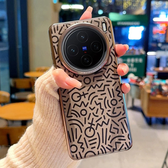 For vivo X200 5G Case Creative Doodle Leather Electroplated Phone Back Cover - Brown - 2