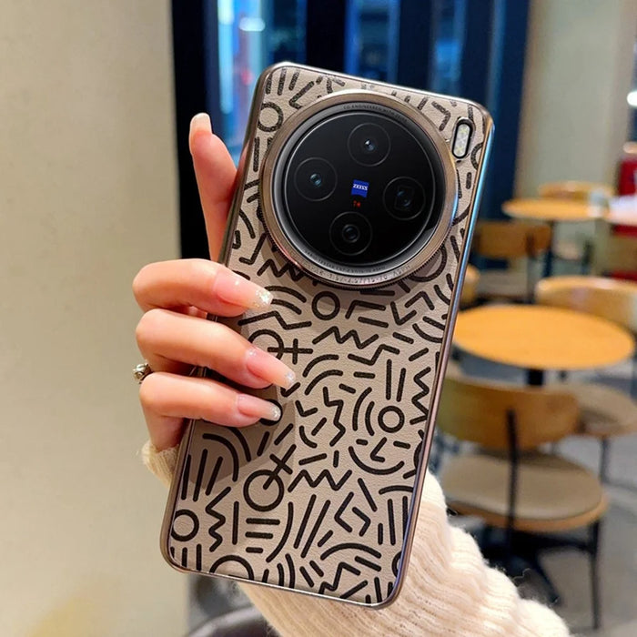 For vivo X200 5G Case Creative Doodle Leather Electroplated Phone Back Cover - Brown - 5