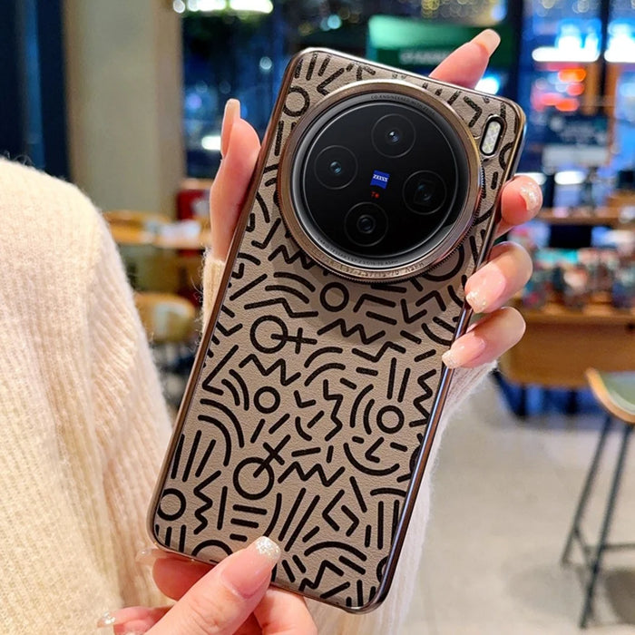 For vivo X200 Pro 5G Case Creative Doodle Leather Electroplated Phone Back Cover - Brown - 3