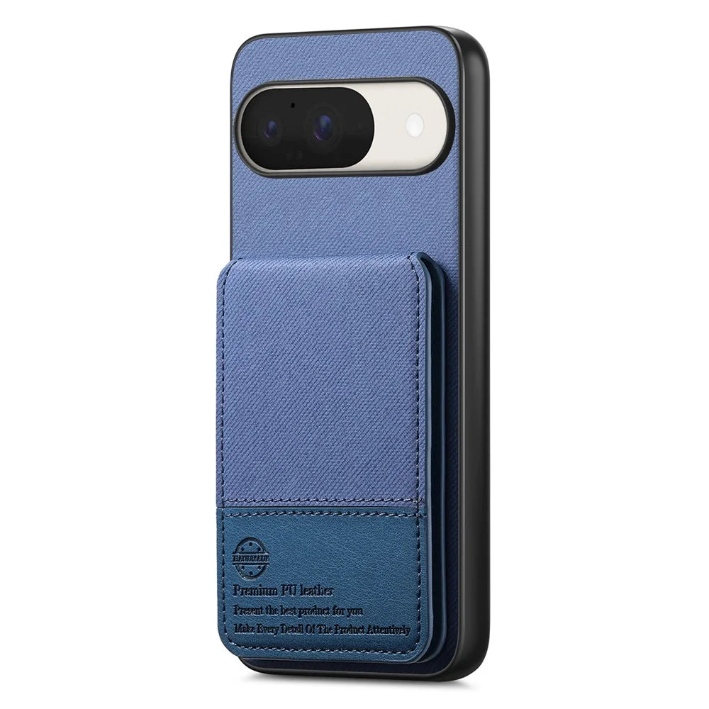 For Google Pixel 9 / Google Pixel 9 Pro / Google Pixel 10 Case Cloth Texture Leather + PC + TPU RFID Blocking Phone Cover with Card Holder - Blue - 1