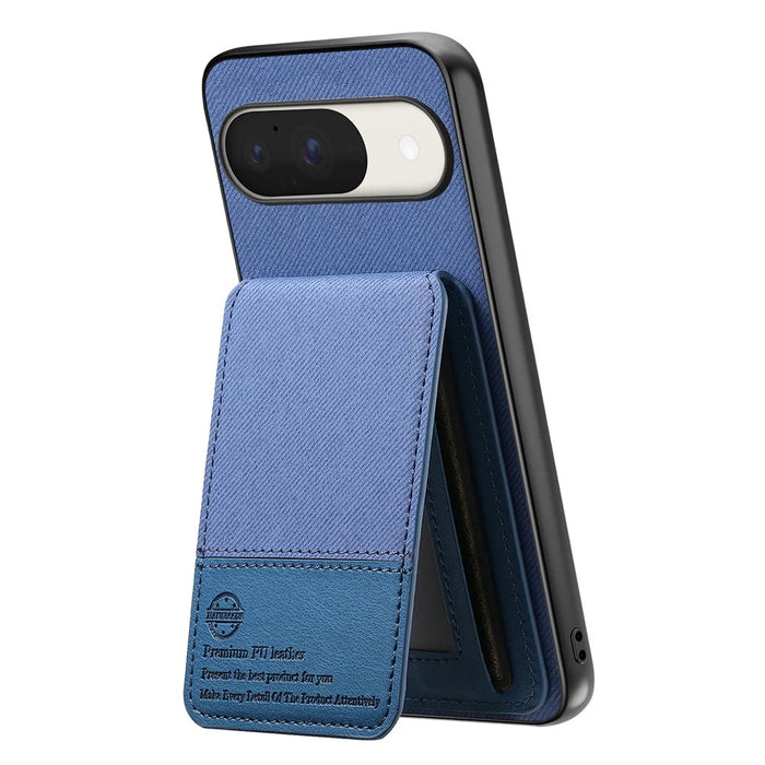 For Google Pixel 9 / Google Pixel 9 Pro / Google Pixel 10 Case Cloth Texture Leather + PC + TPU RFID Blocking Phone Cover with Card Holder - Blue - 3