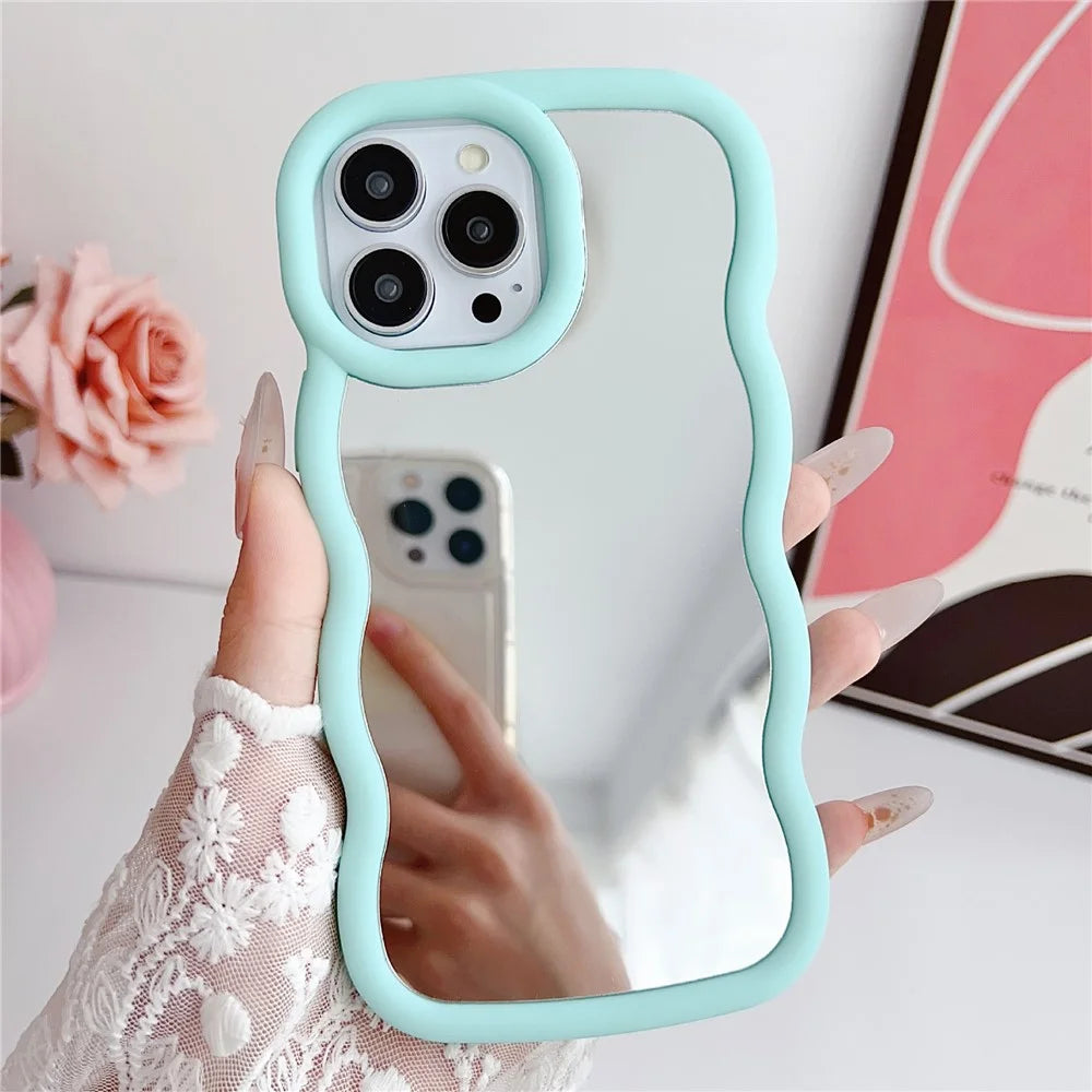For iPhone 15 Pro Max Case with Mirror Wave Frame PC + TPU Phone Cover - Green - 2
