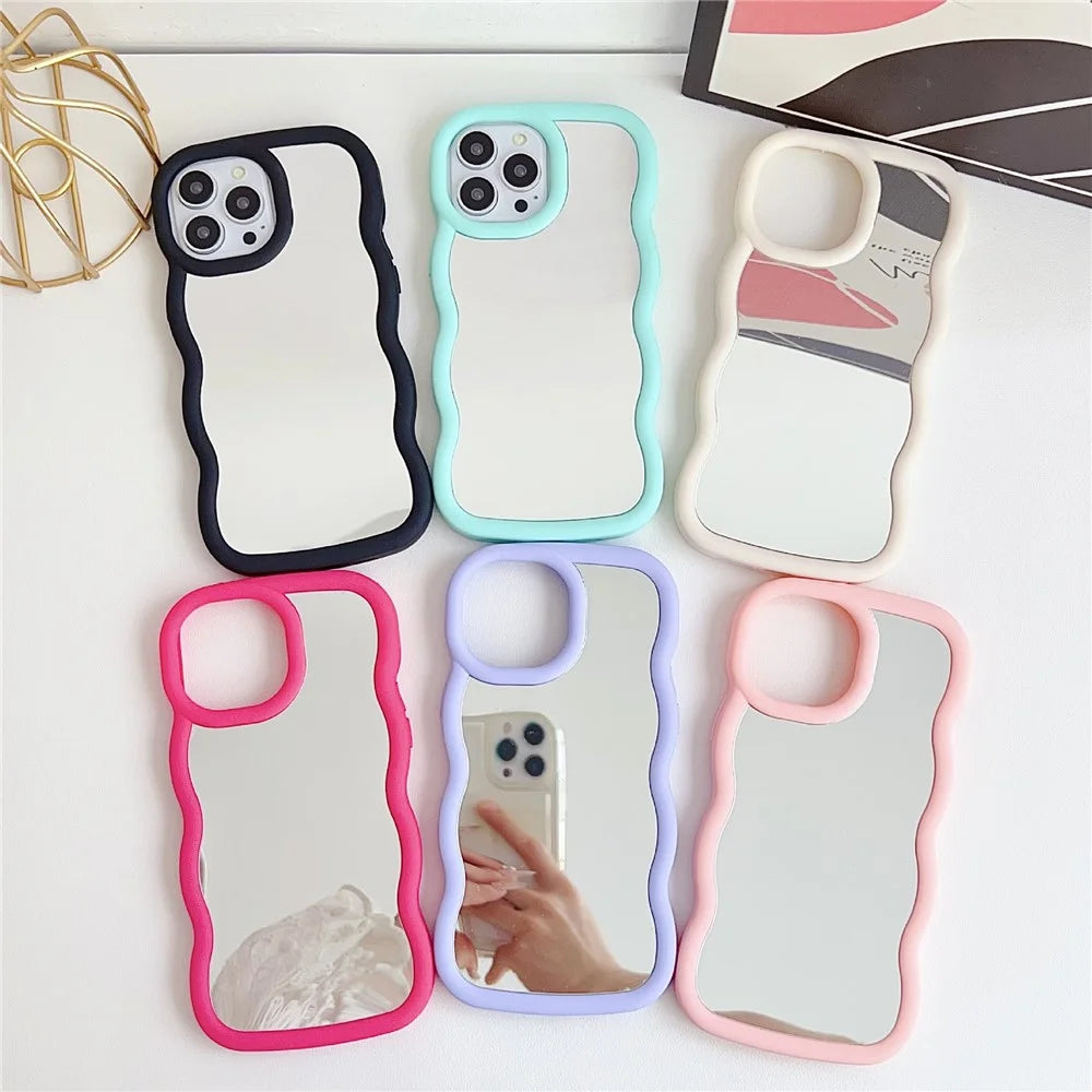 For iPhone 15 Pro Max Case with Mirror Wave Frame PC + TPU Phone Cover - Green - 5
