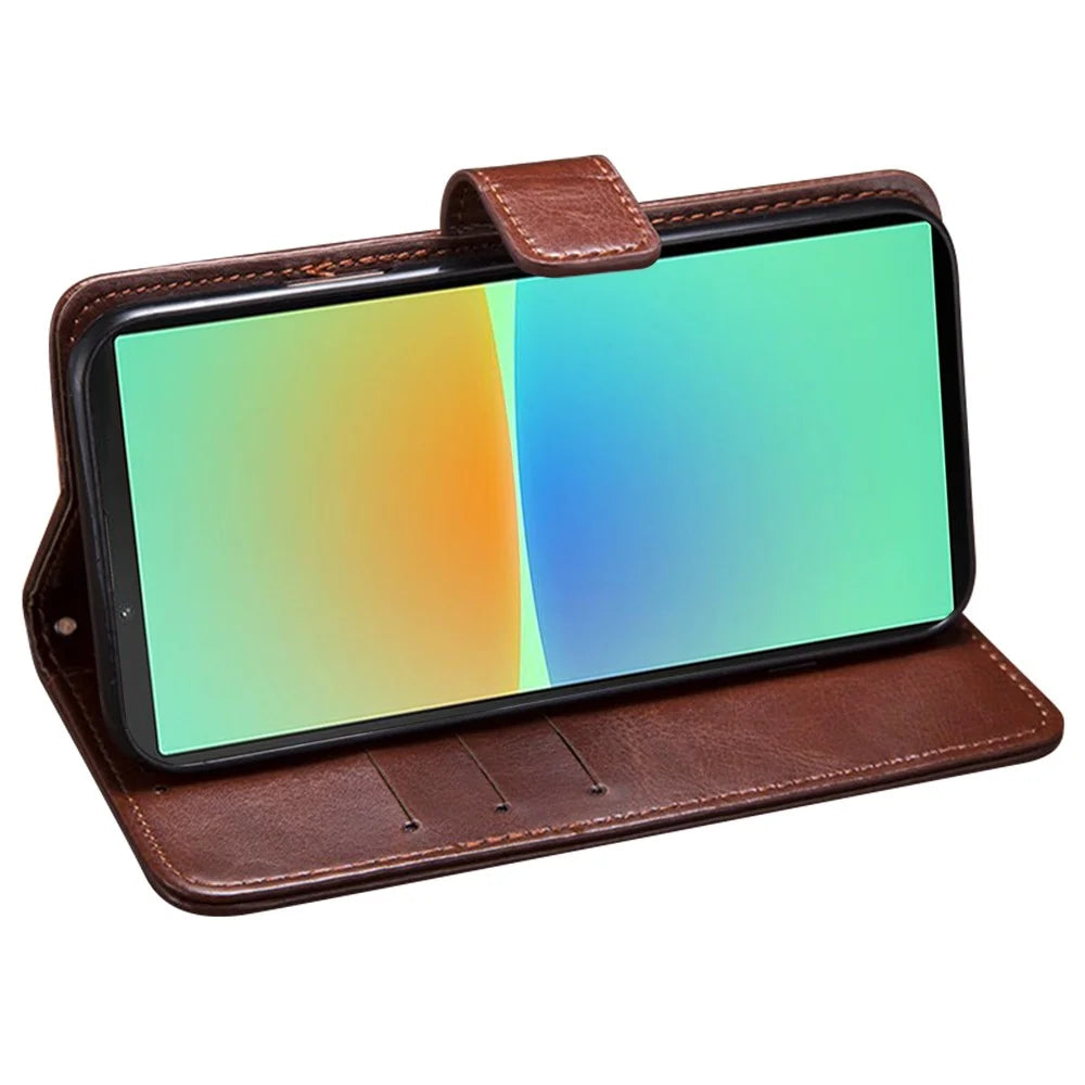 IDEWEI for Sony Xperia 10 IV 5G Crazy Horse Textured Flip Phone Case Wallet Stand PU Leather Magnetic Closure Shockproof Phone Cover - Brown - 3
