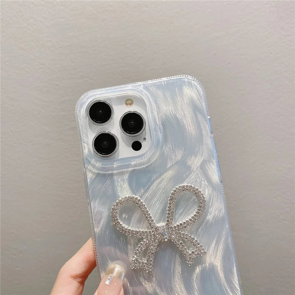 For iPhone 15 Pro Max Case Bow Decor Feather Yarn PC + TPU Phone Cover - Bow - 2