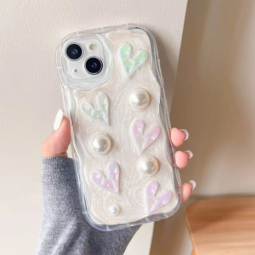 For iPhone 15 Case Epoxy TPU Shockproof Phone Cover - Heart - 3