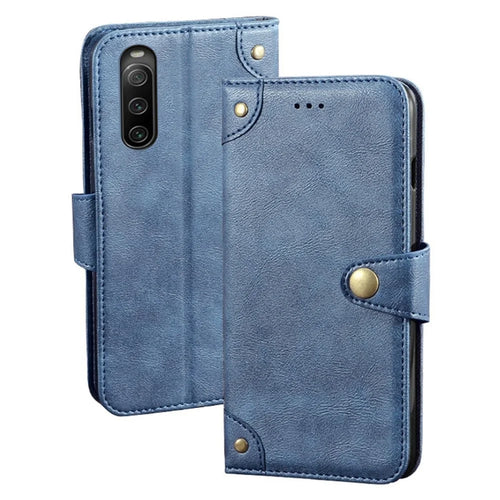 IDEWEI Shockproof Phone Case for Sony Xperia 10 IV 5G, Fine Texture PU Leather Wallet Stand Anti-scratch  Phone Cover - Blue - 1