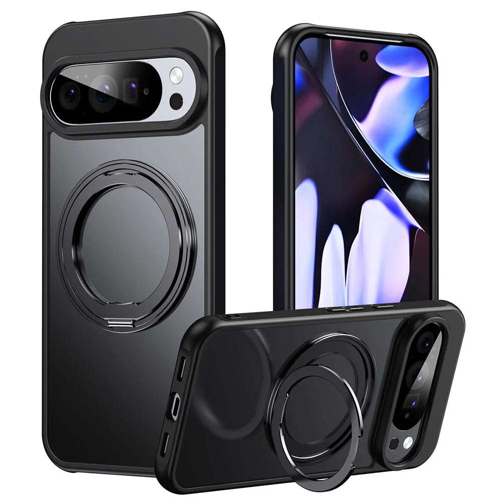 For Google Pixel 10 Pro XL Magnetic Case TPU + Acrylic + Metal Kickstand Matte Phone Cover - Black - 1