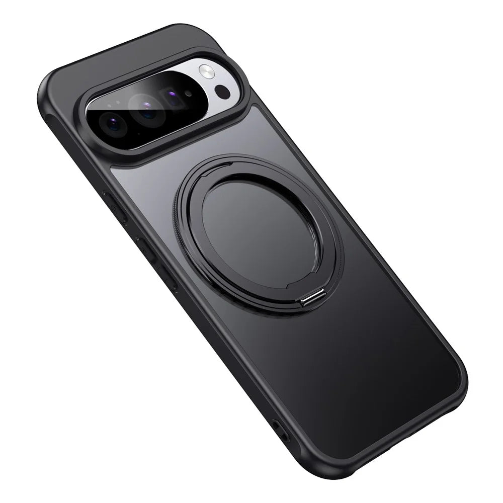 For Google Pixel 10 Pro XL Magnetic Case TPU + Acrylic + Metal Kickstand Matte Phone Cover - Black - 2