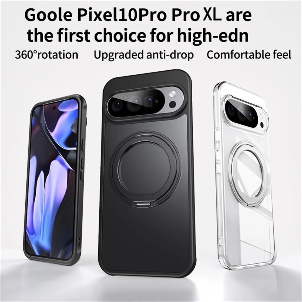 For Google Pixel 10 Pro XL Magnetic Case TPU + Acrylic + Metal Kickstand Matte Phone Cover - Black - 4