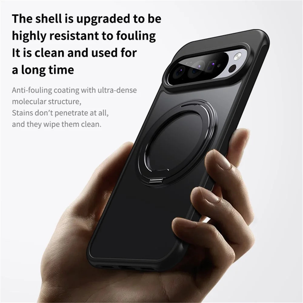 For Google Pixel 10 Pro XL Magnetic Case TPU + Acrylic + Metal Kickstand Matte Phone Cover - Black - 5