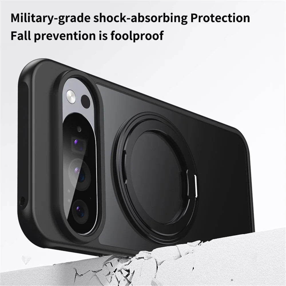 For Google Pixel 10 Pro XL Magnetic Case TPU + Acrylic + Metal Kickstand Matte Phone Cover - Black - 6