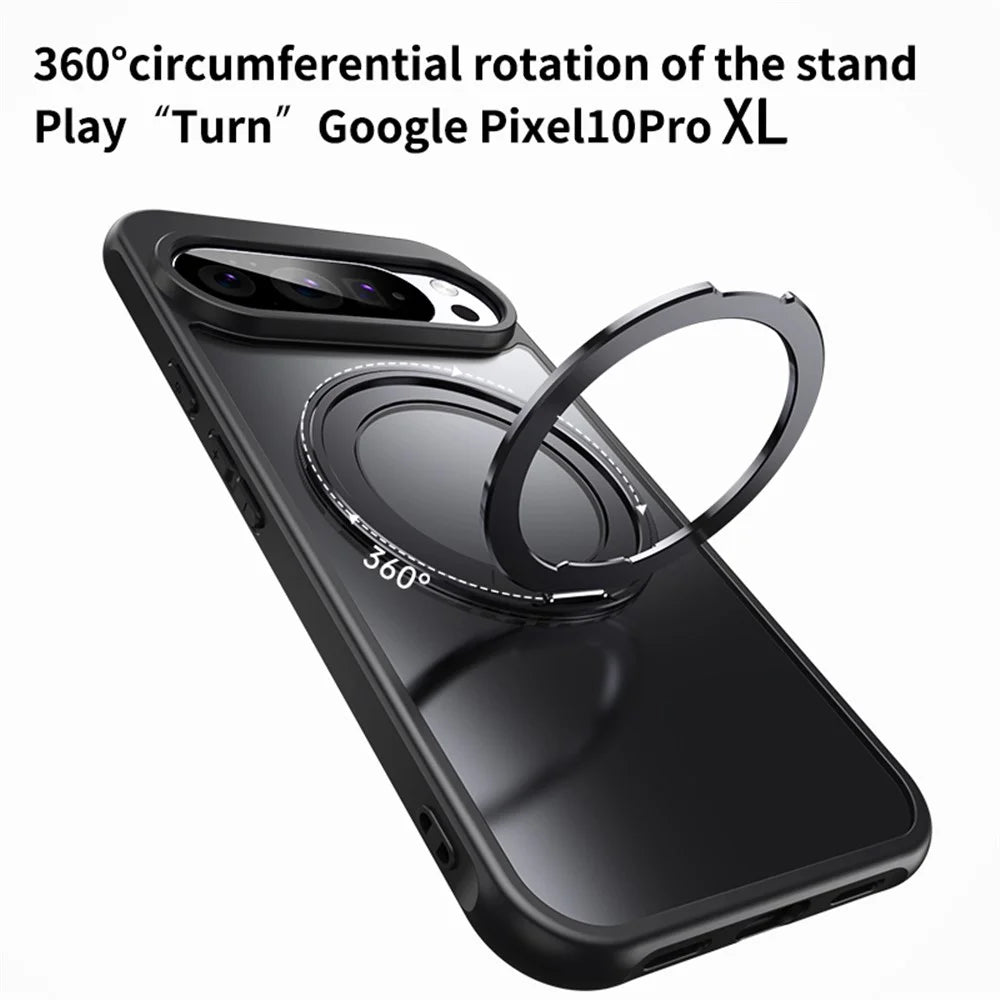 For Google Pixel 10 Pro XL Magnetic Case TPU + Acrylic + Metal Kickstand Matte Phone Cover - Black - 7