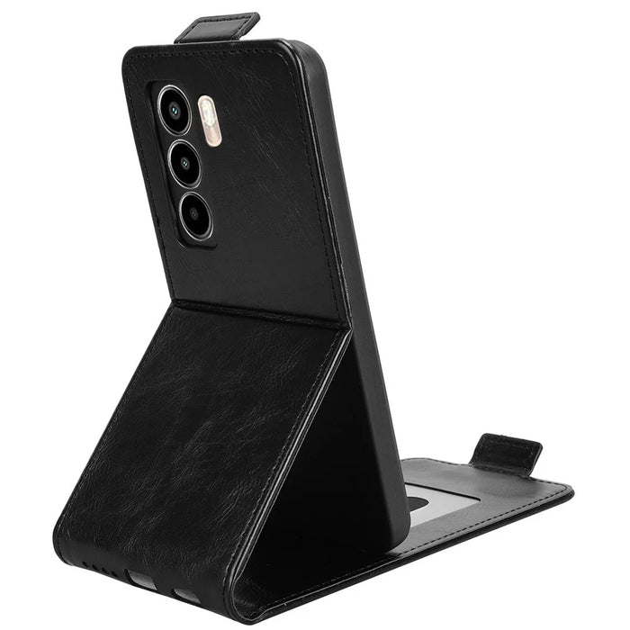 For itel Power 70 4G Stand Case Magnetic Clasp Vertical Flip Leather Phone Cover with Card Holder - Black - 3