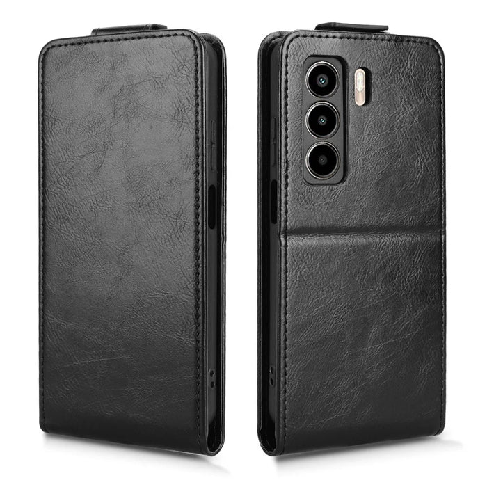 For itel Power 70 4G Stand Case Magnetic Clasp Vertical Flip Leather Phone Cover with Card Holder - Black - 5