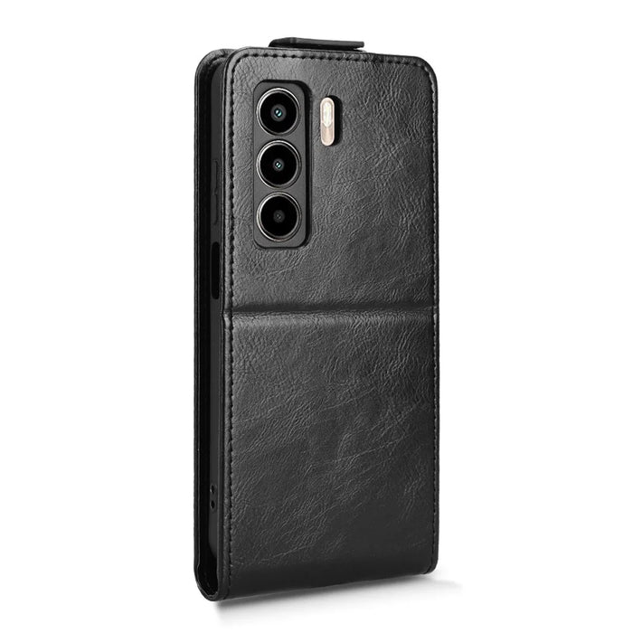 For itel Power 70 4G Stand Case Magnetic Clasp Vertical Flip Leather Phone Cover with Card Holder - Black - 7