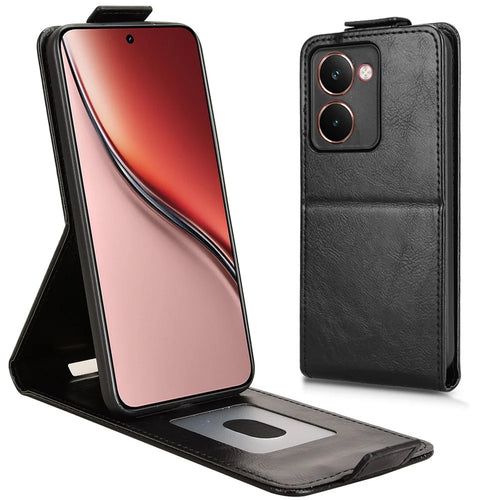 For Realme P3 Ultra 5G Stand Case Magnetic Clasp Vertical Flip Leather Phone Cover with Card Holder - Black - 1
