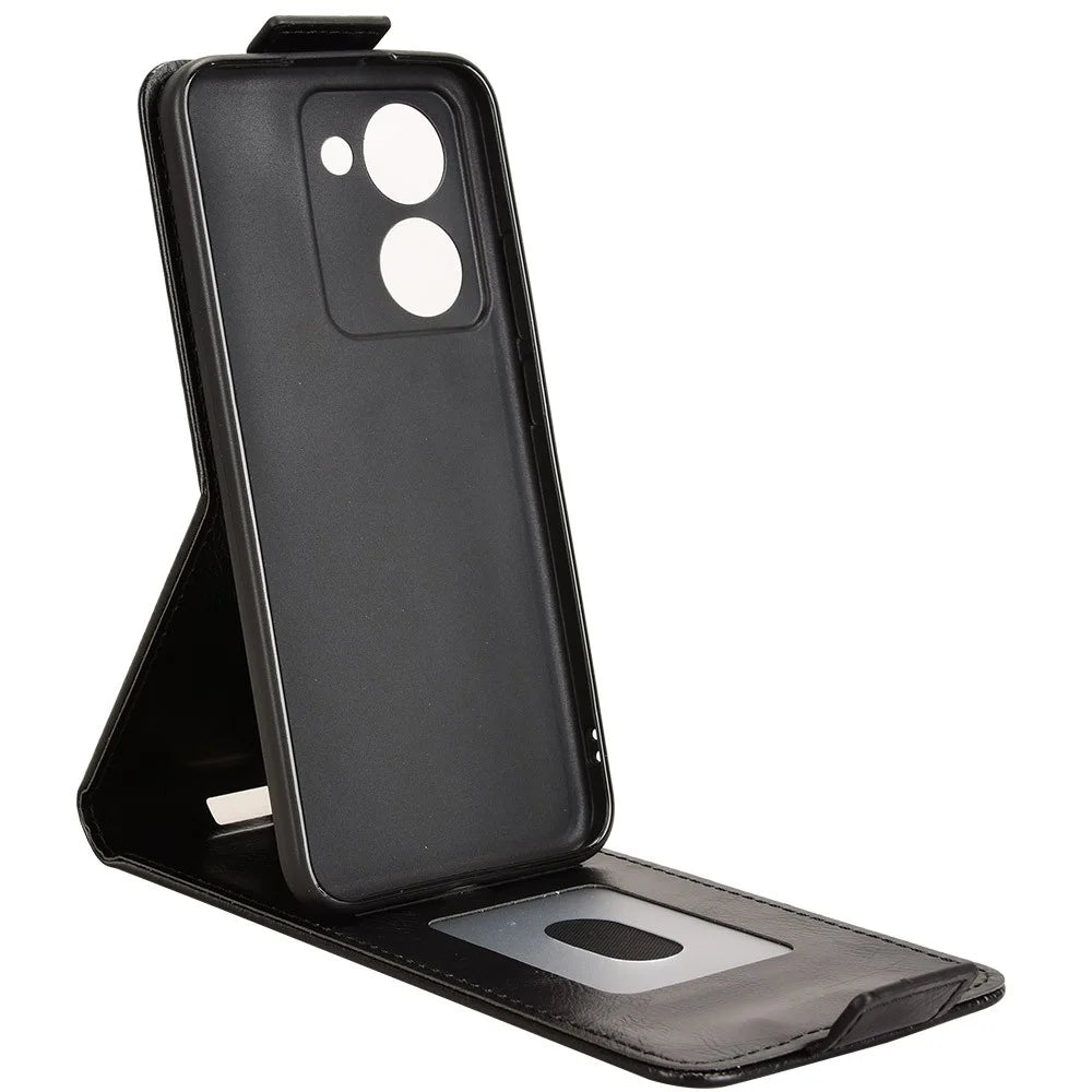For Realme P3 Ultra 5G Stand Case Magnetic Clasp Vertical Flip Leather Phone Cover with Card Holder - Black - 2