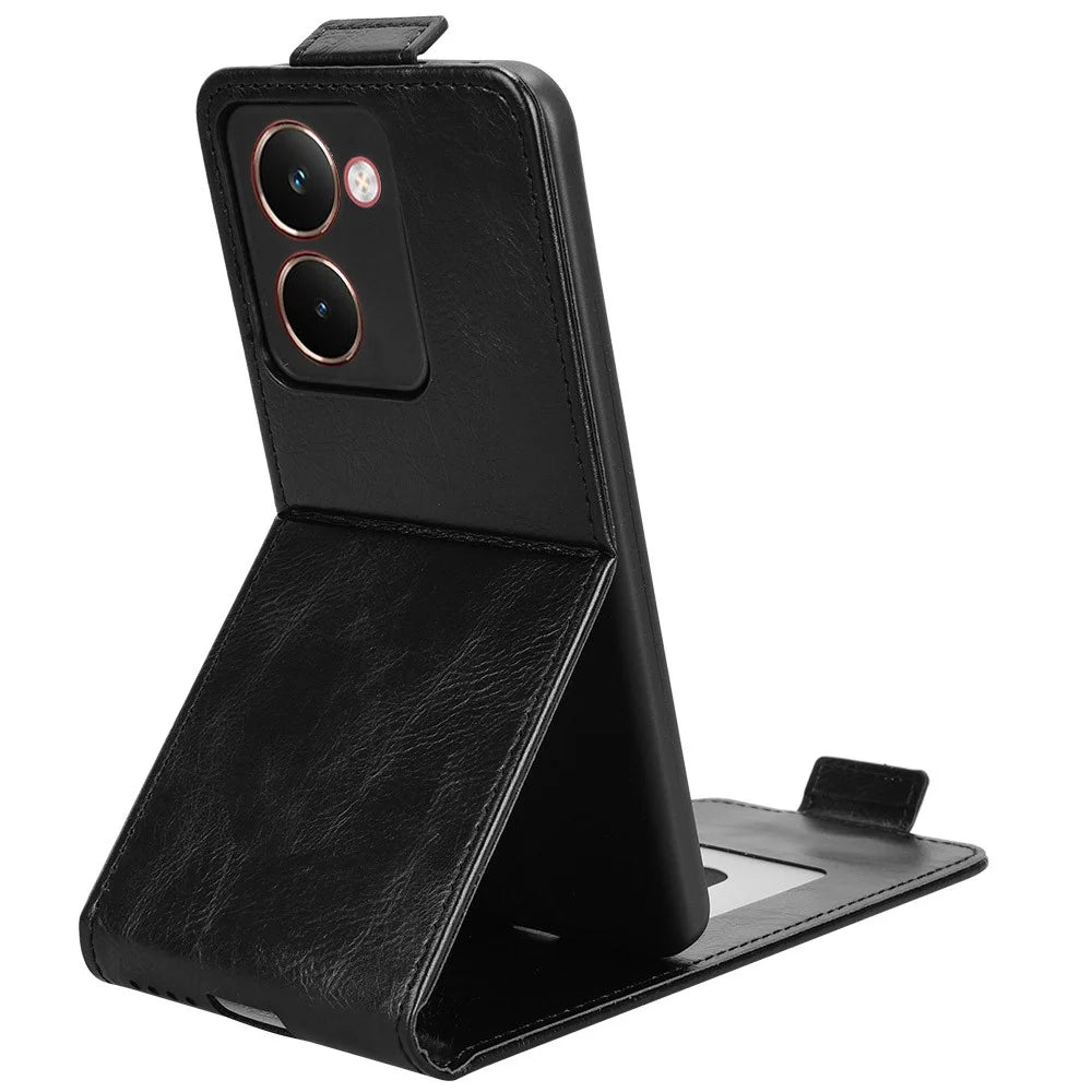 For Realme P3 Ultra 5G Stand Case Magnetic Clasp Vertical Flip Leather Phone Cover with Card Holder - Black - 3