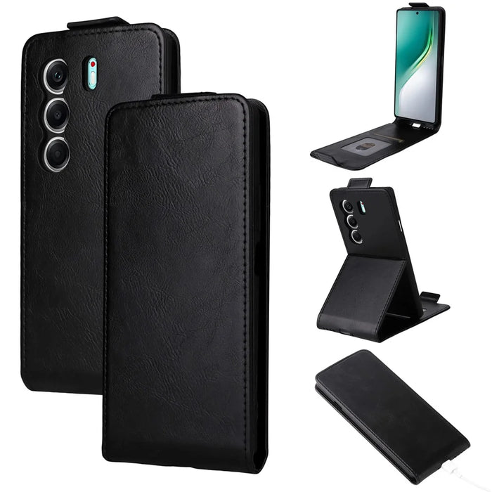For TECNO Camon 40 4G Stand Case Magnetic Clasp Vertical Flip Leather Phone Cover with Card Holder - Black - 1