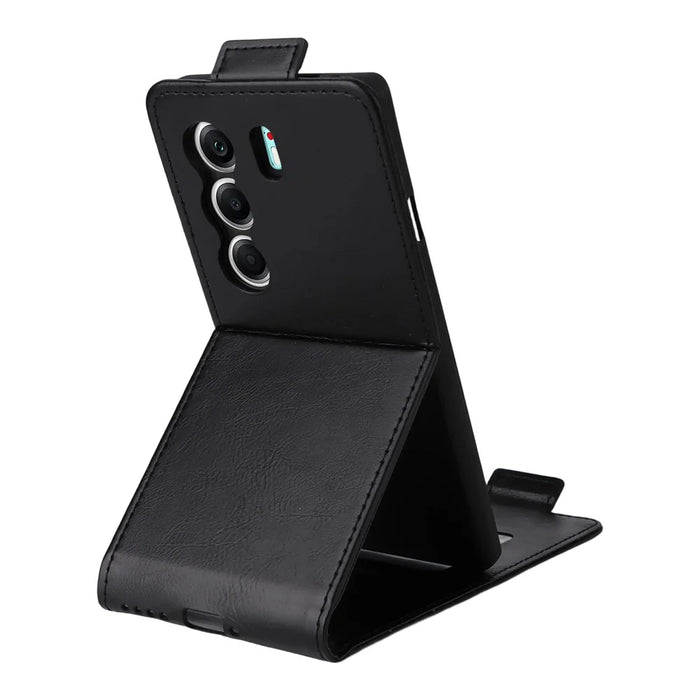 For TECNO Camon 40 4G Stand Case Magnetic Clasp Vertical Flip Leather Phone Cover with Card Holder - Black - 4