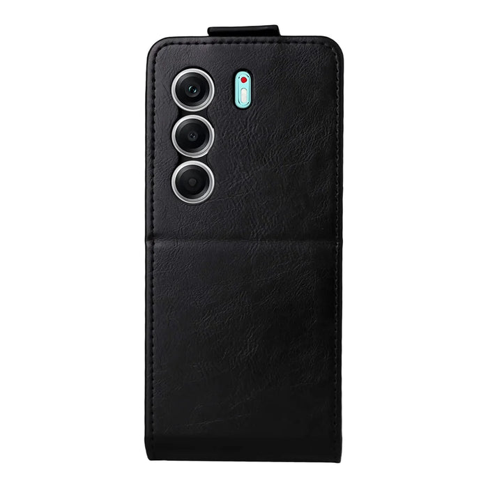 For TECNO Camon 40 4G Stand Case Magnetic Clasp Vertical Flip Leather Phone Cover with Card Holder - Black - 7