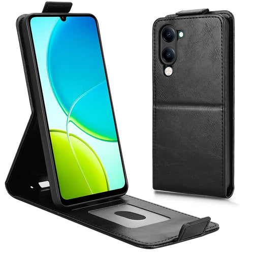 For vivo Y04 4G  /  Y29s 5G Stand Case Magnetic Clasp Vertical Flip Leather Phone Cover with Card Holder - Black - 1