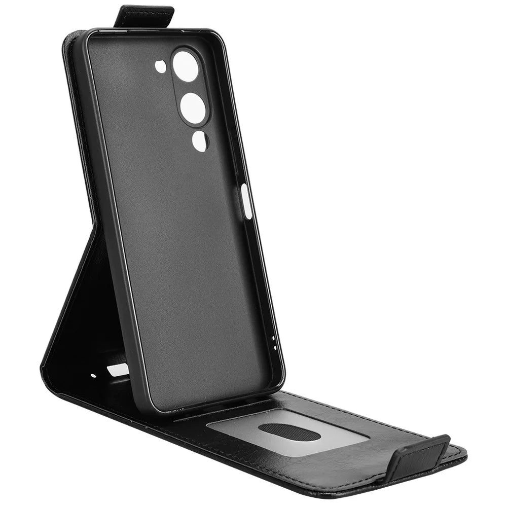 For vivo Y04 4G  /  Y29s 5G Stand Case Magnetic Clasp Vertical Flip Leather Phone Cover with Card Holder - Black - 2