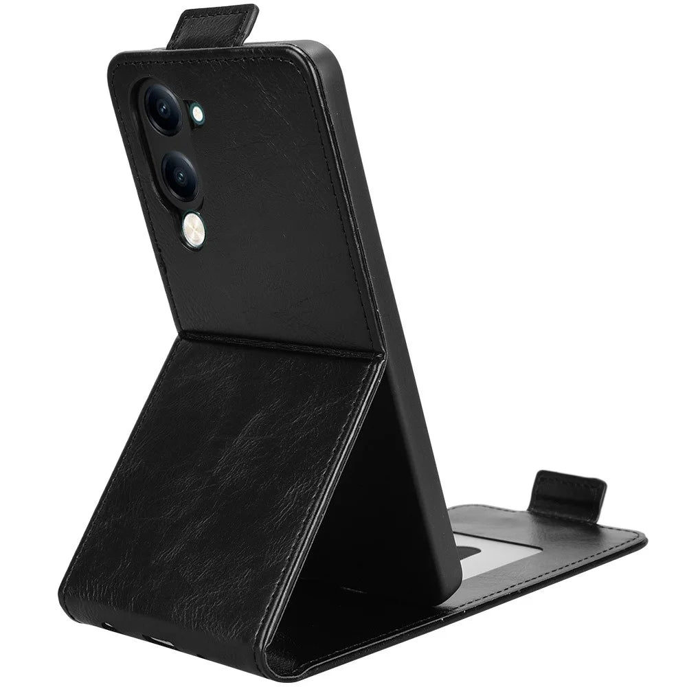 For vivo Y04 4G  /  Y29s 5G Stand Case Magnetic Clasp Vertical Flip Leather Phone Cover with Card Holder - Black - 3