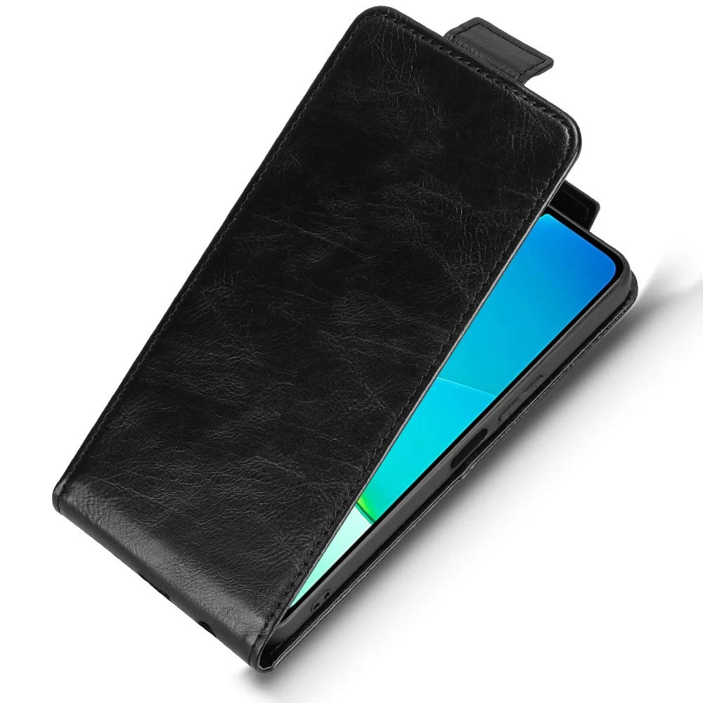 For vivo Y04 4G  /  Y29s 5G Stand Case Magnetic Clasp Vertical Flip Leather Phone Cover with Card Holder - Black - 4