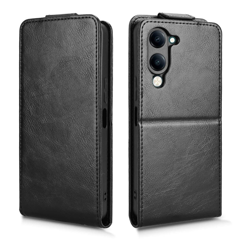 For vivo Y04 4G  /  Y29s 5G Stand Case Magnetic Clasp Vertical Flip Leather Phone Cover with Card Holder - Black - 5
