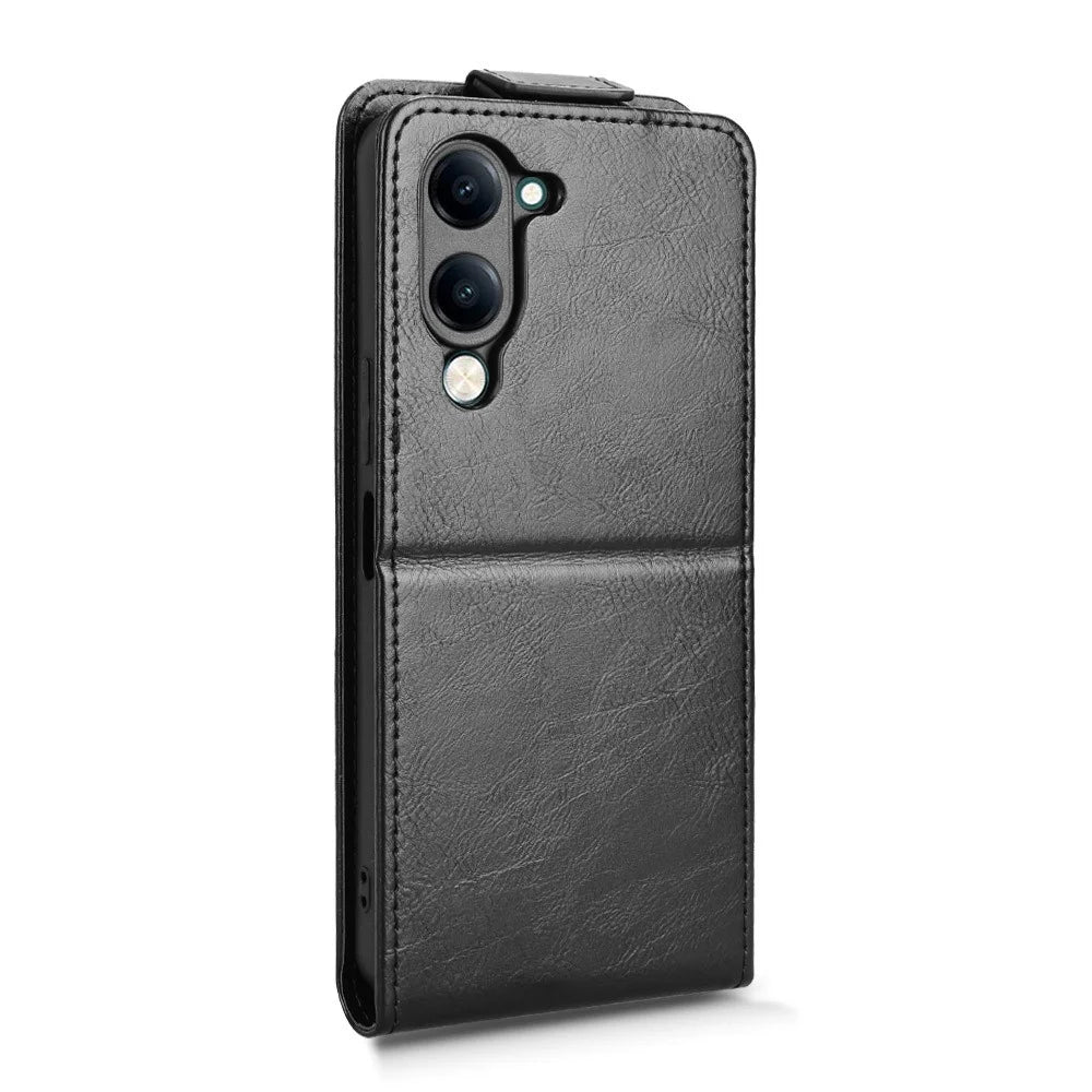 For vivo Y04 4G  /  Y29s 5G Stand Case Magnetic Clasp Vertical Flip Leather Phone Cover with Card Holder - Black - 7