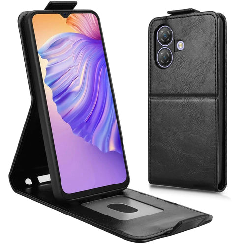 For Ulefone Note 21 Stand Case Magnetic Clasp Vertical Flip Leather Phone Cover with Card Holder - Black - 1