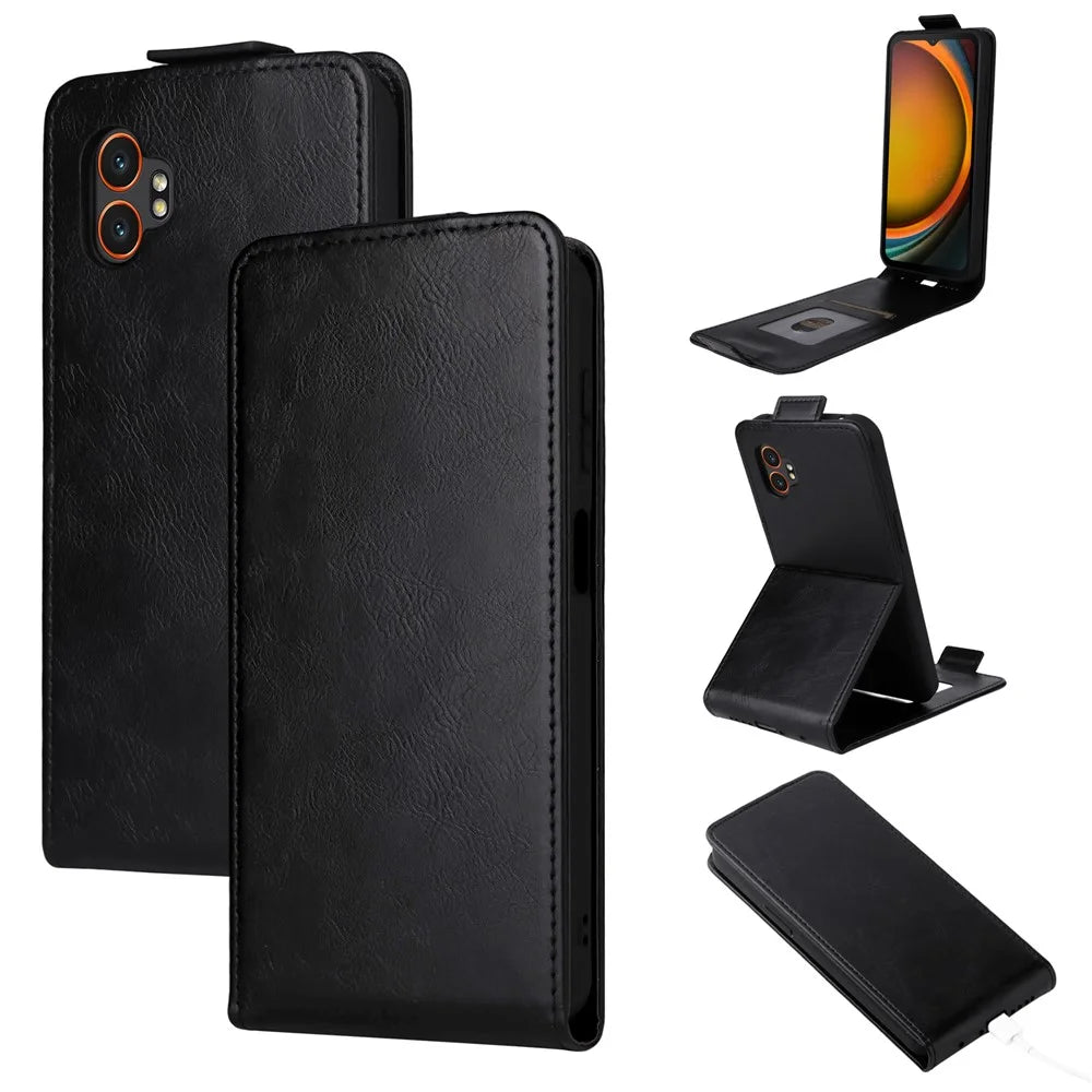 For Samsung Galaxy XCover7 Pro Stand Case Magnetic Clasp Vertical Flip Leather Phone Cover with Card Holder - Black - 1