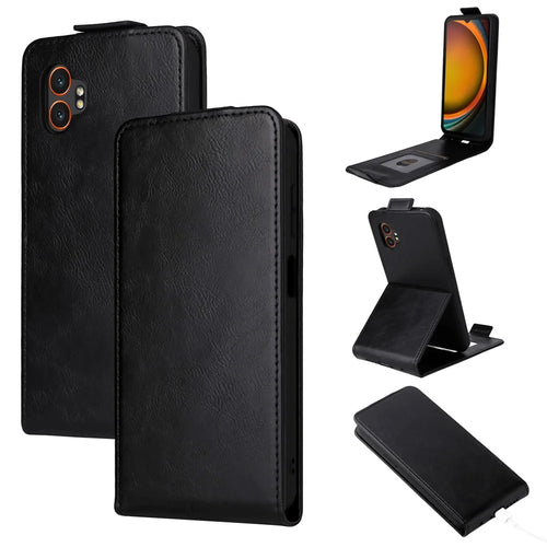 For Samsung Galaxy XCover7 Pro Stand Case Magnetic Clasp Vertical Flip Leather Phone Cover with Card Holder - Black - 1